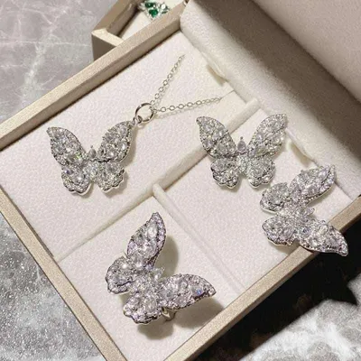 Sparkling Butterfly Silver Color Pendant Set 