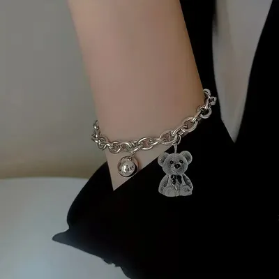 Vintage Silver Ball Bear Pendant Charms Bracelet