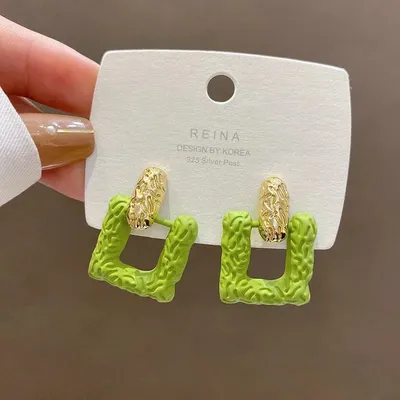 Green Geometric Pattern Dangle Earrings