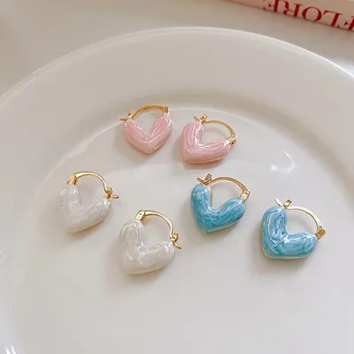 Fashion Enamel Heart Dangle Earrings