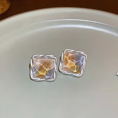 Fashionable Retro Silver Square Stud Earrings