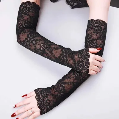Lace Design Woman's Stretchable Long Hand Gloves