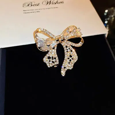 Rhinestone Lapel Pin Elegant Bow Brooch