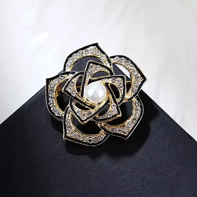 Black And Crystal Flower Hijab Brooch/Pin