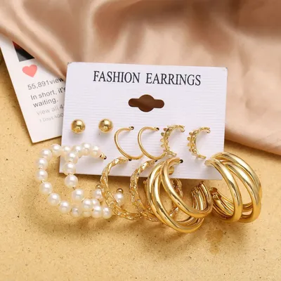 Pearl Women’s Fashon Drop Earrings Set (6 pairs)