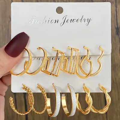 Pearls Metal Circle Vintage Twist Geometric Hoop Earrings Set (3 pairs)