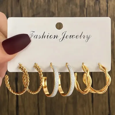 Pearls Metal Circle Vintage Twist Geometric Hoop Earrings Set (3 pairs)