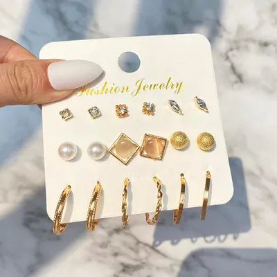 9 Pairs Cat Eye Stone Earring set