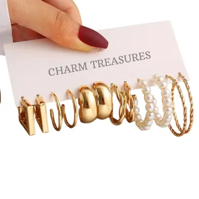 Vintage Metal Square Geometric Earrings (6 Pairs)