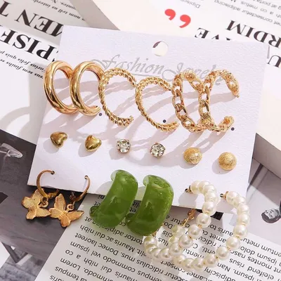 Fashionable Unique Pattern Green Butterfly Earrings Set (9 pairs)