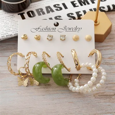 Fashionable Unique Pattern Green Butterfly Earrings Set (9 pairs)