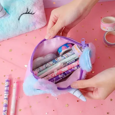 Colorful Plush Unicorn Pencil Case 