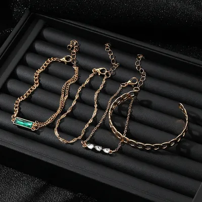 Green Crystal Multi Chain Bracelet Set (4 pcs)