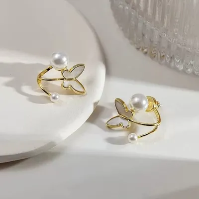 White Pearl Butterfly Stud Earrings