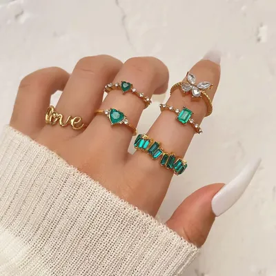 Luxury Green Love Butterfly Finger Ring Set (6 pcs)