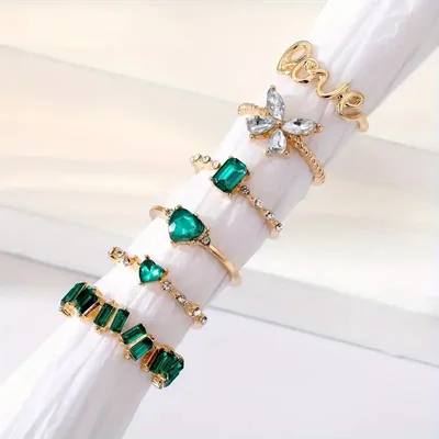 Luxury Green Love Butterfly Finger Ring Set (6 pcs)