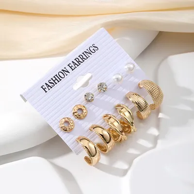 Charming Pearl Twisted Hoop Earrings Set (6 pairs)