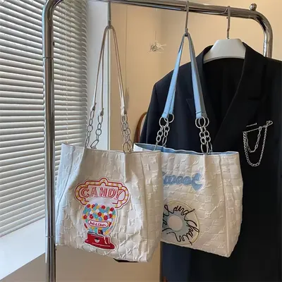 Women's Embroidered Canvas Tote Bag 