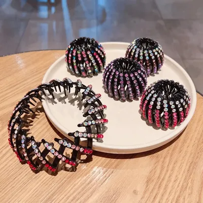 Fashion Crystal Hairpin Bun Hair Claw Clips 