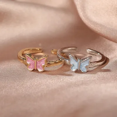 Cute Color Butterfly Open Finger Ring (2 pc)