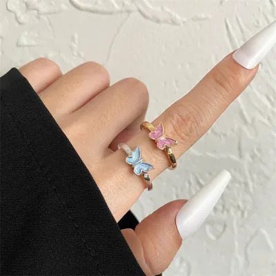 Cute Color Butterfly Open Finger Ring (2 pc)