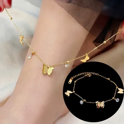 Crystal Charm Gold Plated Butterfly Anklet (1 Pc)