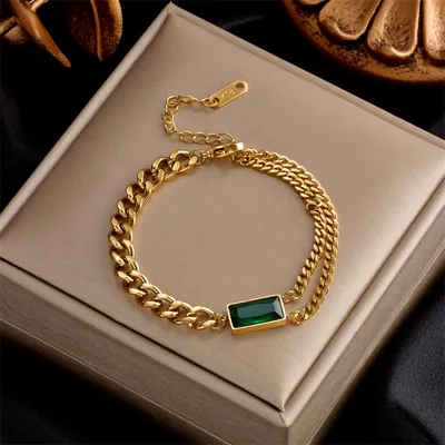 Stylish Double Layer Titanium Steel Green Bracelet
