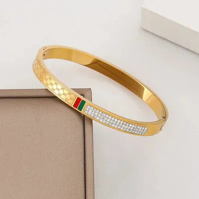 18k Gold Plated Hollow Zircon Open Bangles Bracelet