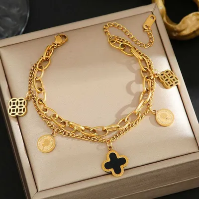 Clover Design Layer Golden Chain Bracelet