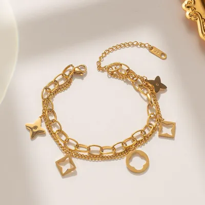 Gold Plated Flower Charm Chain Bracelet