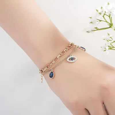 Gold Plated Evil Eye Crystal Chain Bracelet