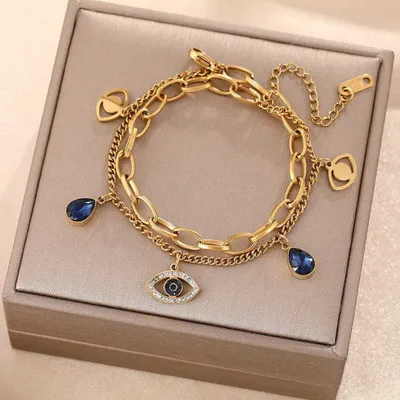 Gold Plated Evil Eye Crystal Chain Bracelet