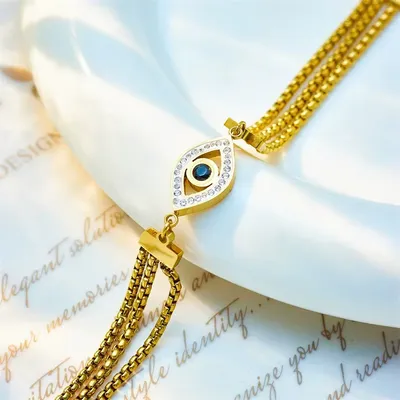 Gold Plated Multi Layered Retro Eye Charm Bracelet