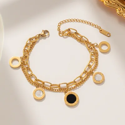 Roman Round Designer Double Layer Titanium Steel Bracelet