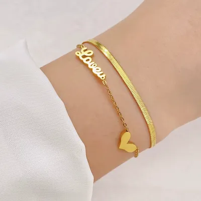 Double Layer Heart Love Letter Chain Bracelet