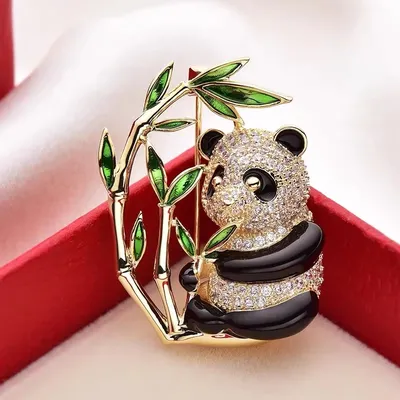 Cute Panda Eat Bamboo Lapel Brooch/Pin