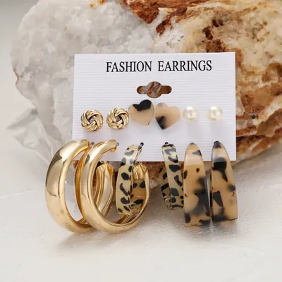 Heart Shape Unique Tiger Print Hoop Earrings Set ( 6 Pairs )