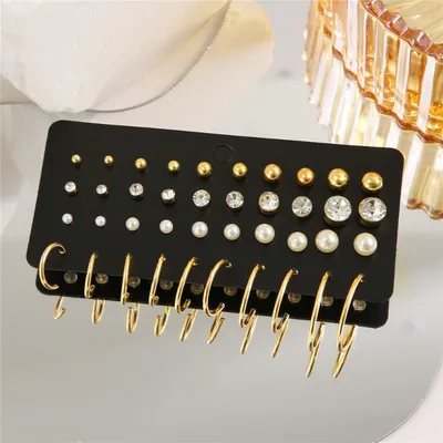 Mixed Metal Ball Heart Pearl Cuff Earrings Set (20 Pairs)