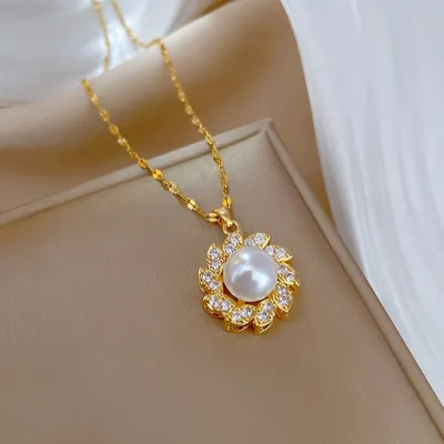Fashion White Pearl Golden Pendant Set (4 pcs)