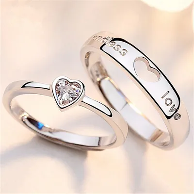 Zircon Heart Shaped Couple Finger Ring ( 2 Pc )