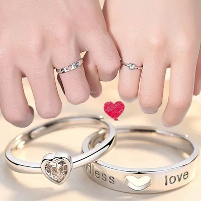 Zircon Heart Shaped Couple Finger Ring ( 2 Pc )