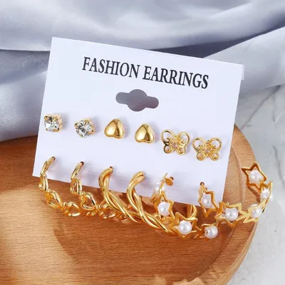 Love Butterfly Shaped Pearl Hoop Earring Set (6 Pairs)