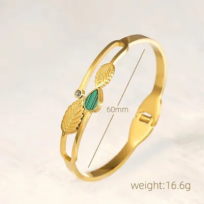 Titanium Steel Leaf Design Handcuff Bracelet