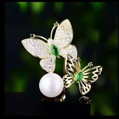 Double Crystal Butterfly Hijab Brooch