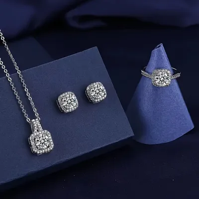 Square Cubic Zirconia Chain Necklace Set