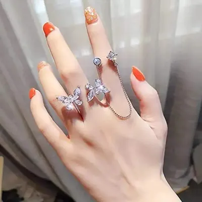 Trendy Fairy Zircon Two Butterfly Open Finger Ring