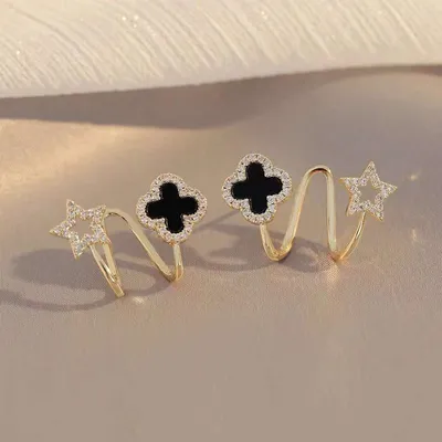 Black Clover Design Stud Earrings 