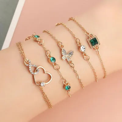 Bohemian Green Crystal Bracelet Set (5 pcs)