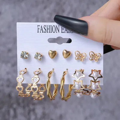 Love Butterfly Shaped Pearl Hoop Earring Set (6 Pairs)