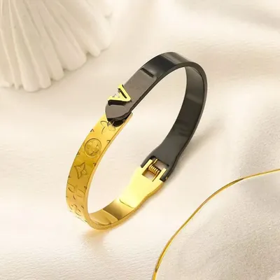 Gold Plated V Love You Letter Bangle Bracelet